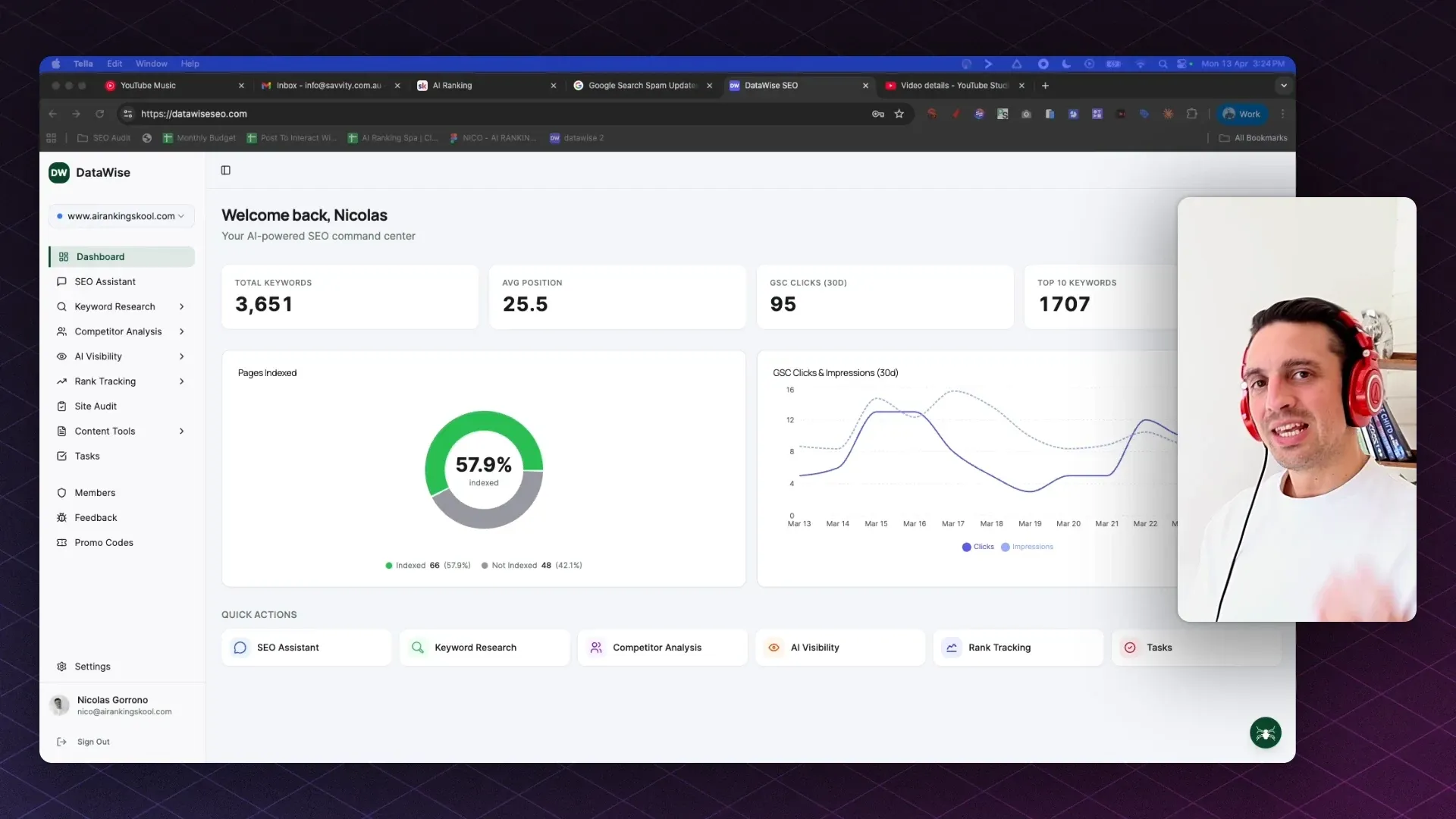 Nicolas Gorrono next to the DataWise dashboard